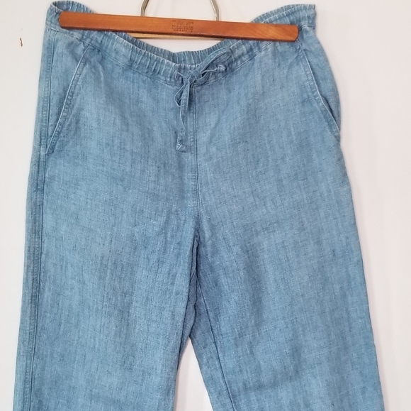 90s Blue Linen Drawstring Pants Petite Small - Picture 6 of 8